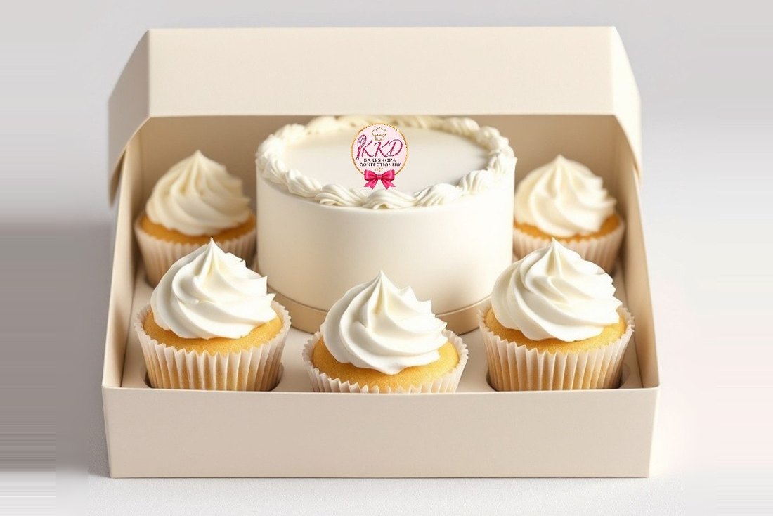The 5 inch Bento Cake and five matching cupcakes boxed together