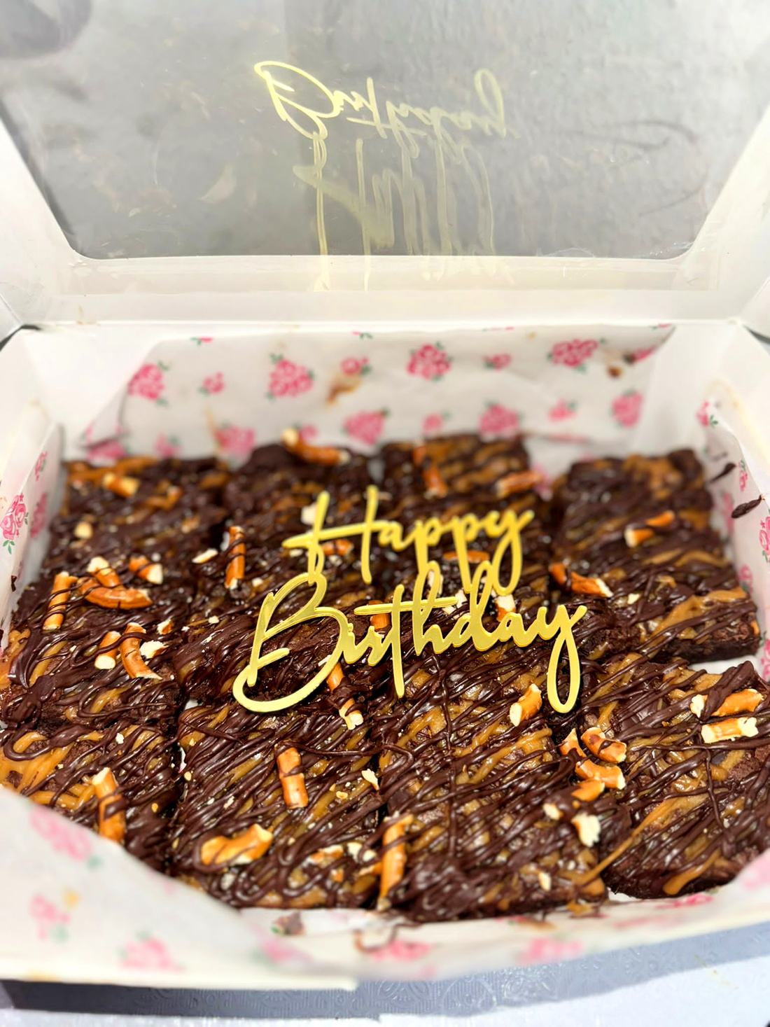 A tray of loaded brownies made by KKD Bakeshop