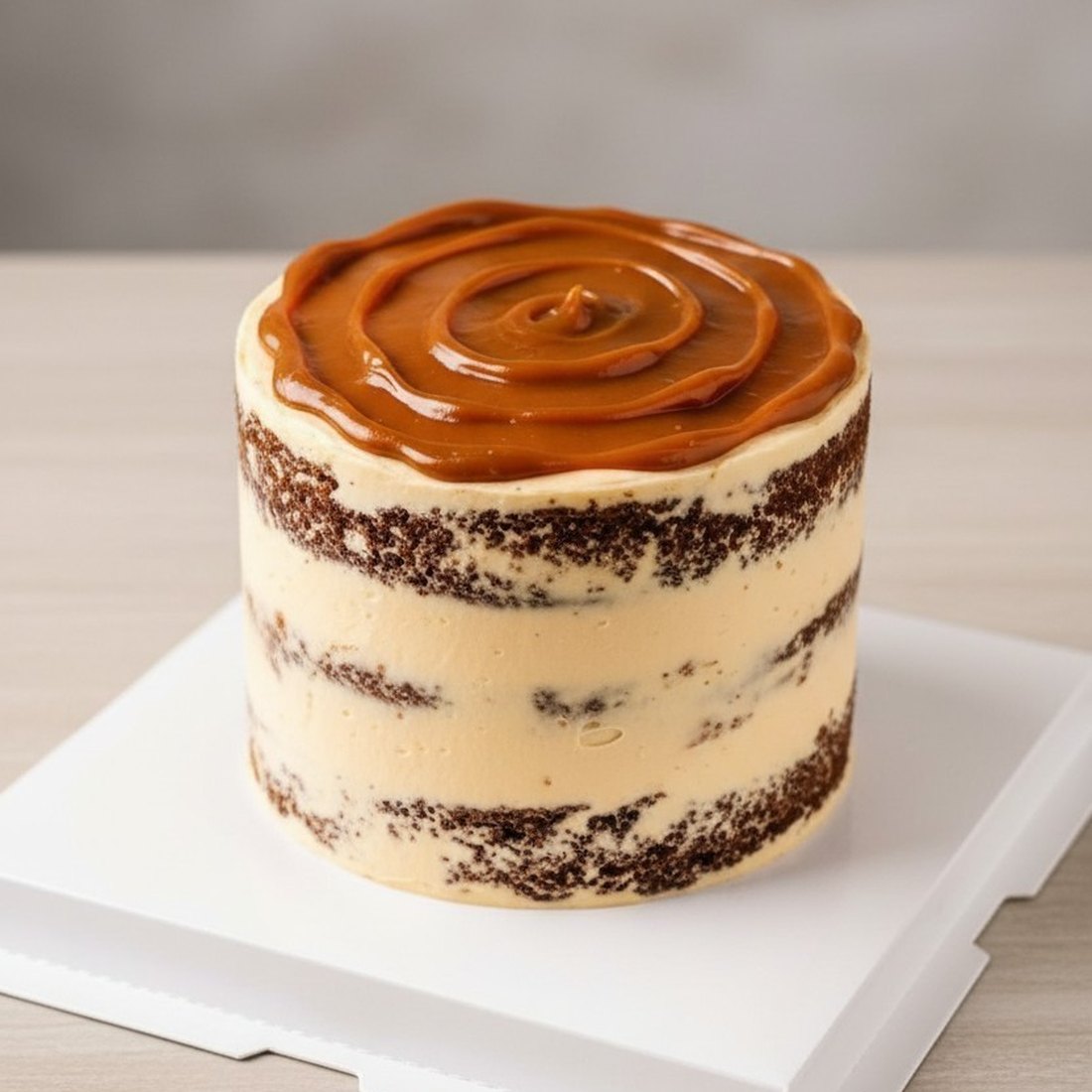 The KKD Signature Salted Caramel Cake, a semi-naked caramel cake with salted caramel poured over the top
